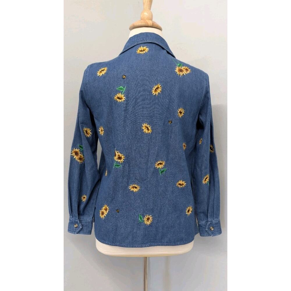 Quaker Factory Denim Jacket Embroidered Sunflowers And Bees Medium - Picture 5 of 12